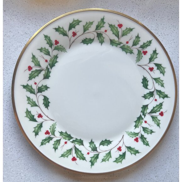 Lenox Holiday Dinner Plate 10.75" Porcelain Holly & Berry Design Gold Trim - Picture 1 of 5